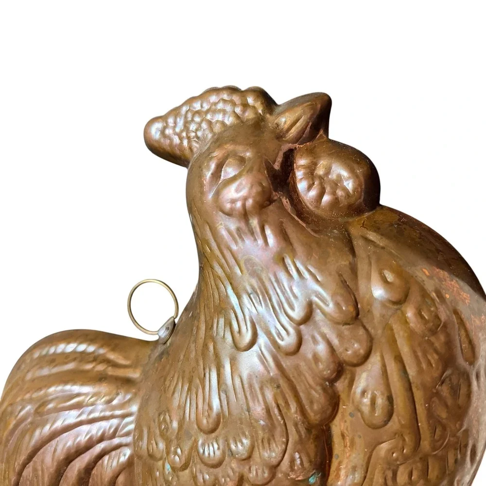 Vintage Copper Rooster Cake Mold Wall Hanging Farmhouse Kitchen Decor Chicken